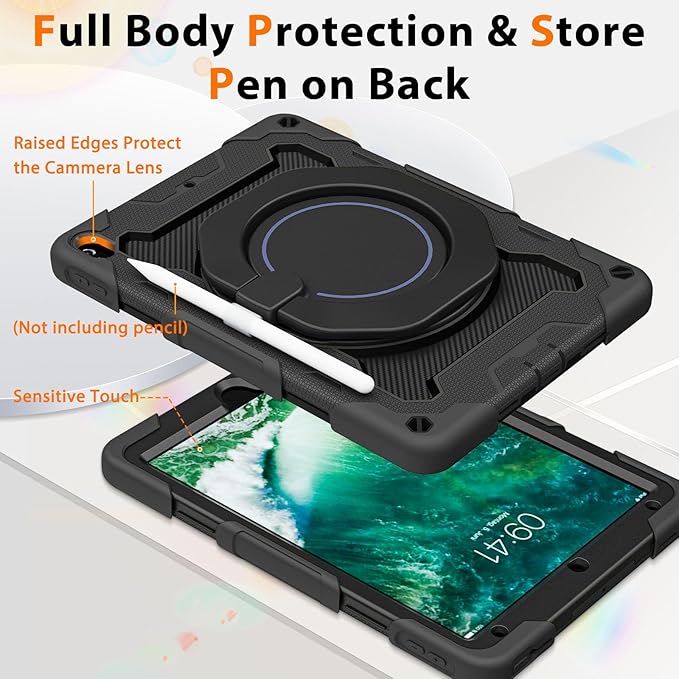 ROISKIN for iPad Pro 10.5 Case 2017/iPad Air 3rd Generation Case 2019, Rugged Heavy Duty Protective Cover with Screen Protector Pencil Holder, 360° Swivel Stand/Handle, Shoulder Strap for Kids