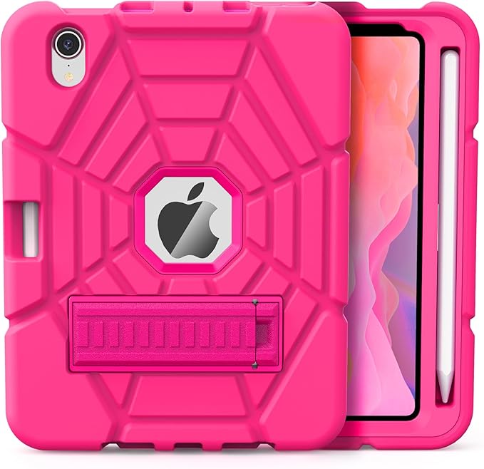 Grifobes Case for iPad mini 7th 2024 (A17 Pro) / Mini 6th Generation 2021 8.3", Heavy Duty Shockproof Cover with Pencil Holder Stand, for i Pad Mini 7/6 Gen 8.3 inch Case Girls (Hot Pink)