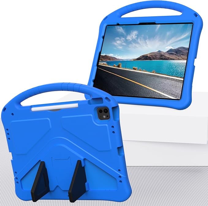 Kids Case for iPad Air 13 inch M4/M3/M2 & iPad Pro 13 inch M5/M4 (2025/2024) & iPad Pro 12.9 inch Cover 6th/5th/4th/3rd Generation (2022/2021/2020/2018) with Stand/Handle/Pencil Holder, Blue
