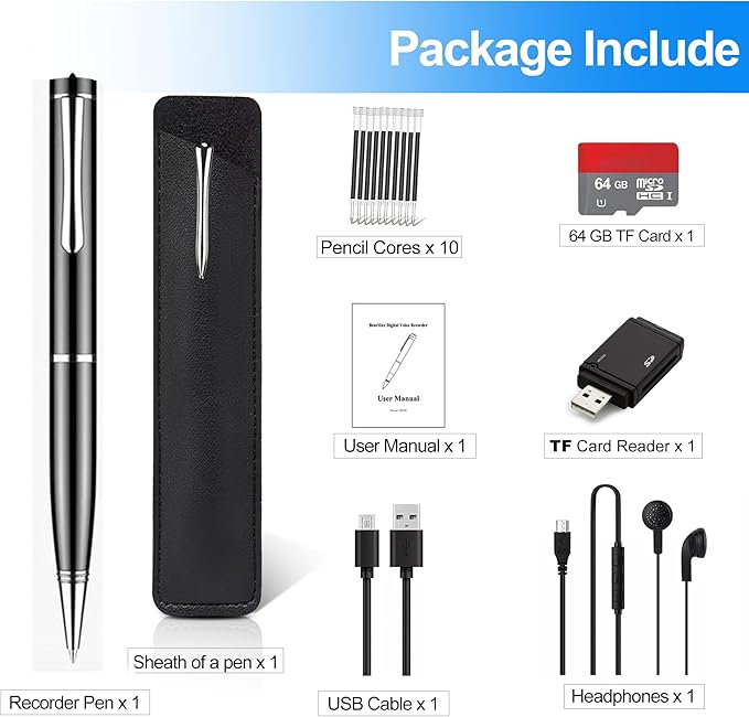 64GB Digital Voice Recorder - Voice Activated Audio Recorders, Voice Recording Device with Playback, Portable Taking Device with Noise Reduction, Smart Recorder for Meeting/Course/Lectures