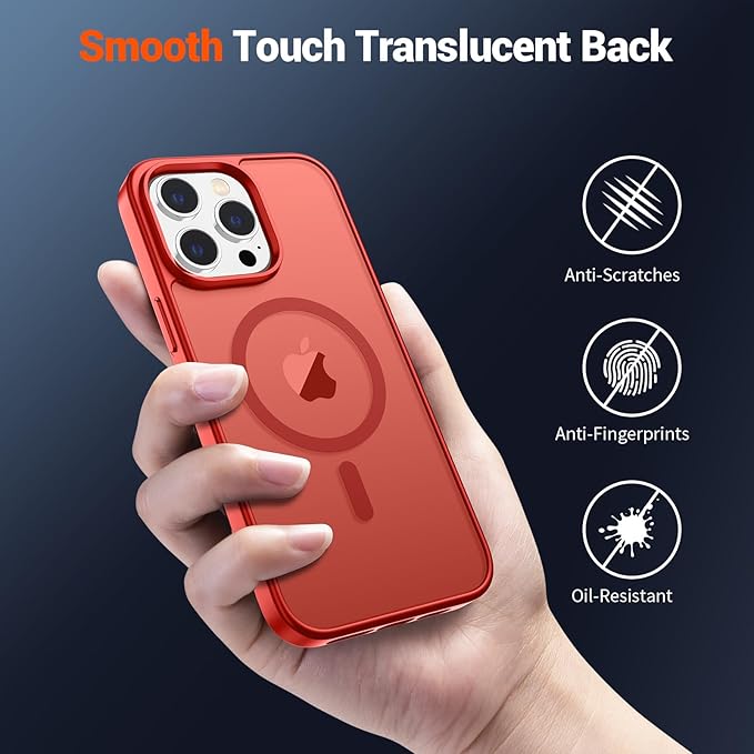 SUPFINE Magnetic for iPhone 15 Pro Case (Compatible with MagSafe) (Military Grade Drop Protection) Slim Translucent Matte Shockproof with Anti-Fingerprint Phone Case,Red