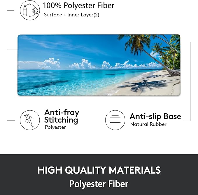 Gaming Mouse Pad, Beach Ocean Palm Tree Mouse Pad, Desk Mat, Non-Slip Rubber Base MousePads for Computers Laptop Office School Home Accessories Decor 31.5" x 11.8"