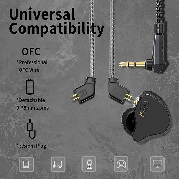 CCZ Melody in ear Monitor Headphones, hifi 1DD 1BA Drivers iem Earphones, Wired Earbuds with Crisp Clear Sound, 3.5mm Corded Earbuds for Singers Musicians Drummer Studio (Purple, without microphone)