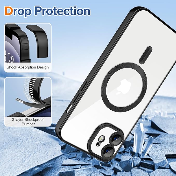 Hython Magnetic Clear for iPhone 12 Case with Camera Lens Protector [Compatible with MagSafe] Luxury Plating Edge Slim Soft TPU Cover Protective Phone Case for iPhone 12 6.1", Matte Black