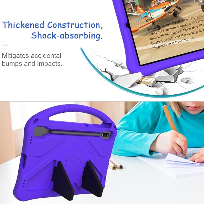 Kids Case for Samsung Galaxy Tab S10 Lite/S10 FE/S9 FE 10.9"/Tab S9/S8/S7 11", Techcircle Light Weight Shock Proof EVA Foam Handle Rugged Stand Protective Case, Purple
