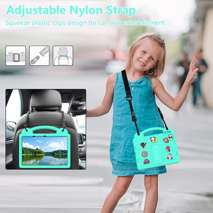 AKABEILA Compatible with Honor Pad 10 2025 12.1 inch Tablet Case, Kids Friendly Universal Lightweight Shockproof Protective Case with Shoulder Strap & Stand Handle Mint Green