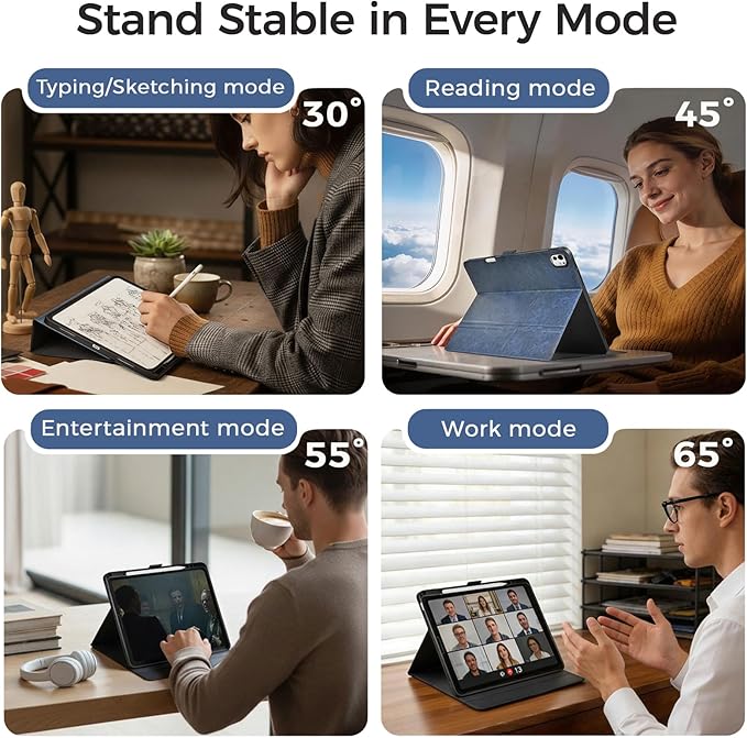 Slim Case for iPad Pro 13 Inch M5/M4 (2025/2024) A3360/A3361/A2925/A2926 with Pencil Holder,Lightweight Cover,Magnetic Closure,Multi Angle Stand,Typing Angle,Auto Sleep/Wake,Blue
