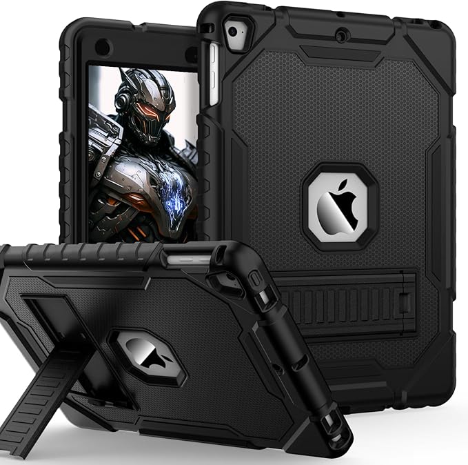 ZoneFoker 9.7" Case for iPad 6th/5th Generation 2018/2017, for iPad Air 2 / Air 1st / Pro 9.7, Heavy Duty Shockproof Protective 9.7 Inch Cover with Built-in Stand for i Pad 6 5 Gen(Black)