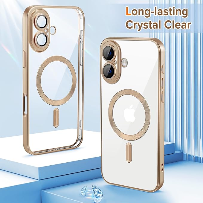Hython Magnetic Clear for iPhone 17 Case with Camera Lens Protector [Compatible with MagSafe] Luxury Plating Edge Slim Soft TPU Cover Protective Phone Case for iPhone 17 6.3", Matte Desert Brown