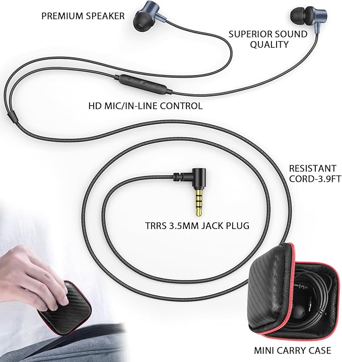 Wired Earbuds for School Chromebook Laptop PC, Noise Canceling Ear Buds with 3.5mm Plug in Audio Jack Microphone HiFi Stereo Wired Headphone Corded Earphone for Kindle Fire School Travel MP3, Blue
