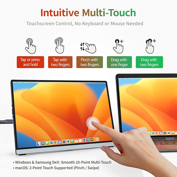 Intehill 2.5K Portable Monitor Touchscreen, 14" Portable Touch Screen for Laptop 2560x1600, 16:10 Travel Monitor with Tempered Glass, 100% sRGB USB & HDMI Portable Display with Stand & Speaker, Q14ZT