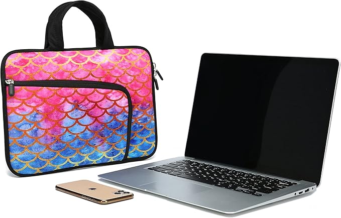 11 11.6 12 12.1 12.5 inches Laptop Sleeve Chromebook Case Ultrabook Case Notebook Sleeve PC Messenger Bag Tablet Case Neoprene Handle Sleeve for Women Men, Two Pockets(Mermaid Scale)