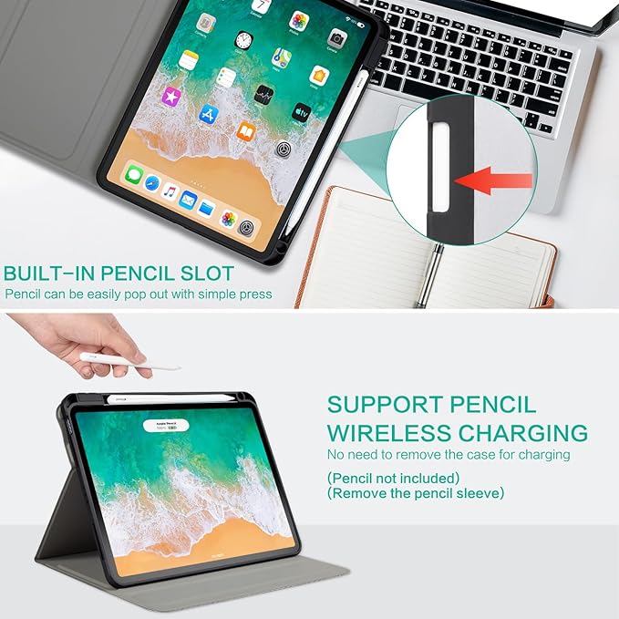 for iPad Air M4/M3/M2 11 Inch Case 2026/2025/2024, for iPad Air 5Th/4Th Gen Cases for iPad Pro 11 Inch Case 4th/3rd/2nd/1st Generation, 360 Degree Rotating Pencil Holder, Slim, Black Flowers