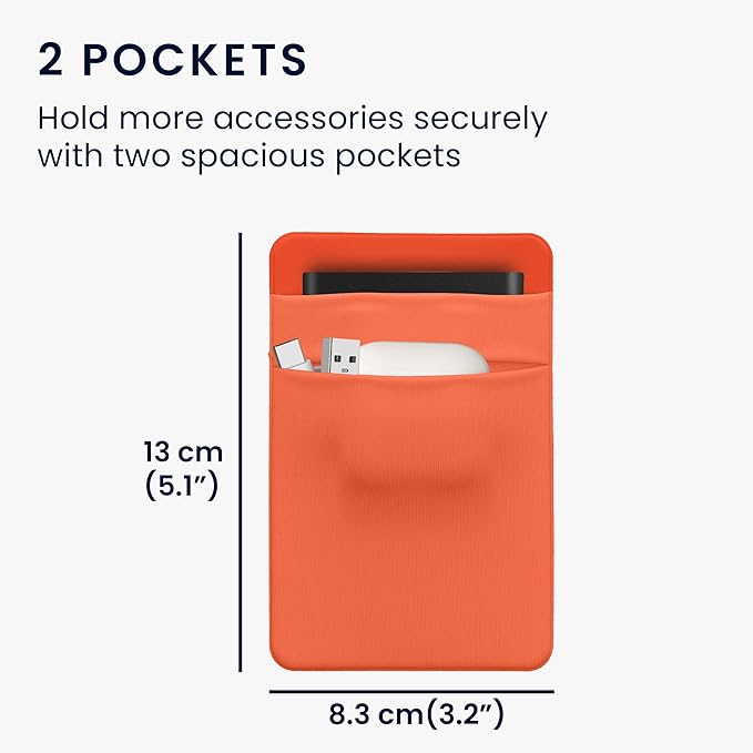 kwmobile Elastic Sleeve Compatible with SanDisk Portable SSD, Samsung T7, Crucial X8, HDD Case - Stretchy Elastane Adhesive External SSD Holder - 10x7cm & 8x7cm Pockets - Orange