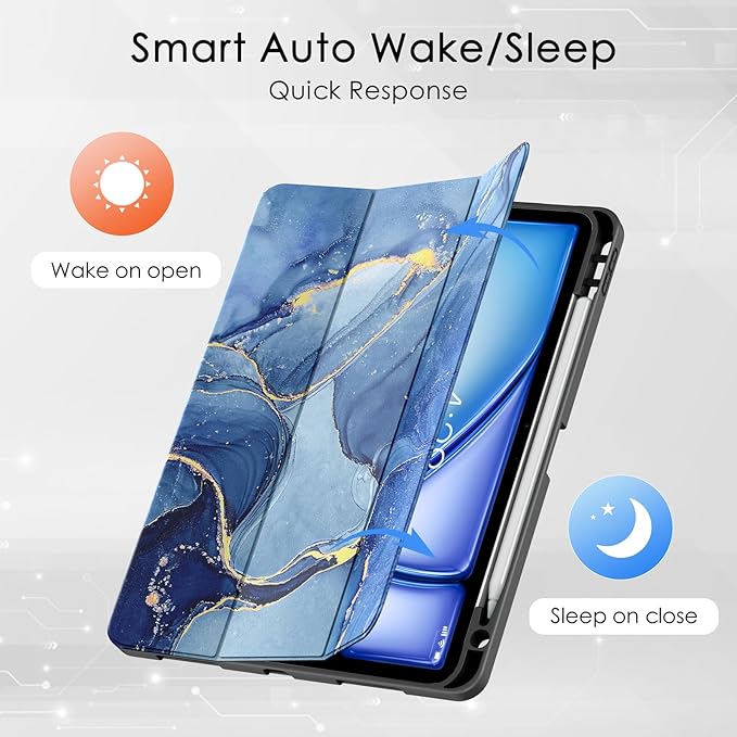 Soke Case for New iPad Air 11 Inch (M4/M3/M2, 2026-2024), iPad Air 5th/4th Generation 10.9 Inch (2020-2022) with Pencil Holder, Soft TPU Back Cover & Auto Sleep/Wake, Ocean Marble