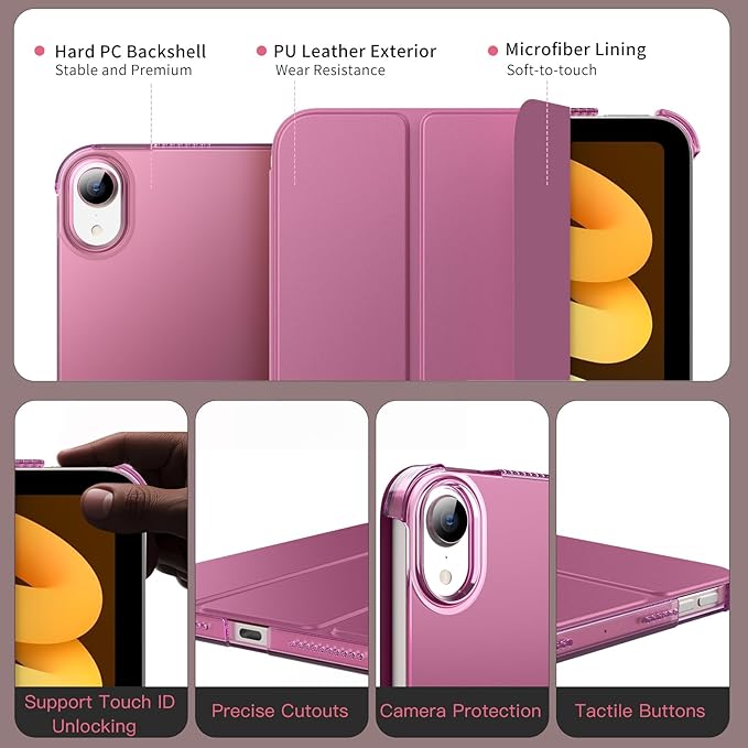 MoKo for iPad mini 7 (A17 Pro) Generation Case 2024, iPad mini 6 Case 2021, 8.3-inch Slim Lightweight Protective Hard Back PC Shell Stand Cover Support Touch ID, Auto Wake/Sleep, Smokey Purple