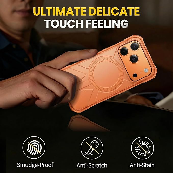 3 in 1 for Heavy Duty iPhone 17 Pro Max Case with Screen Protector & Camera Lens Protector ,7X Military-Grade Drop Protection ,Fits MagSafe ,Rugged & Slim shockproof Case for iPhone 17 Pro Max, Orange