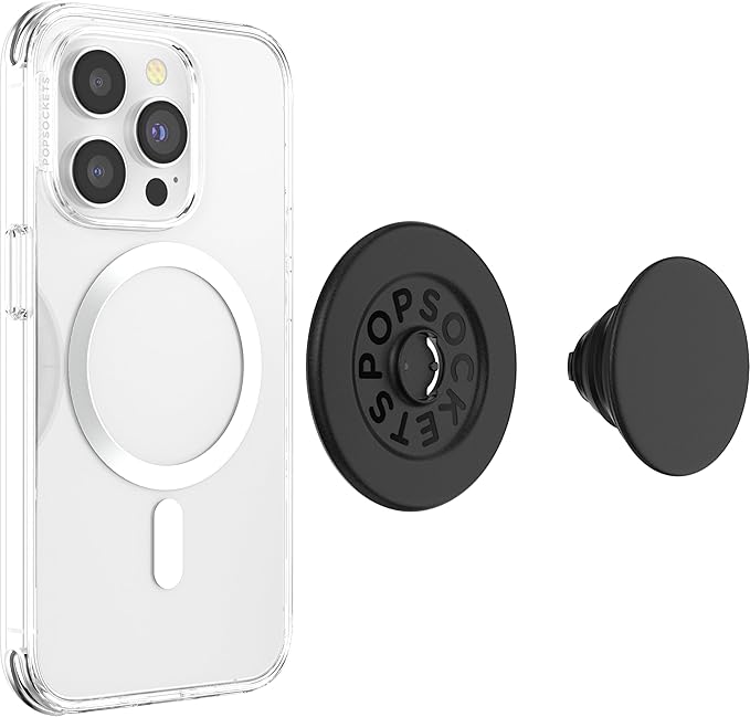 PopSockets Phone Grip for MagSafe with Kickstand, Magnetic Stand, Swappable Top, Secure Hold for iPhone MagSafe Cases, Phone & Tablet Grip - Plant Based - Black
