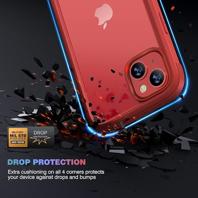 Diaclara Designed for iPhone 14 Plus Case, Full Body Rugged Case with Built-in Touch Sensitive Anti-Scratch Screen Protector, with Camera Lens Protector (Red and Clear)