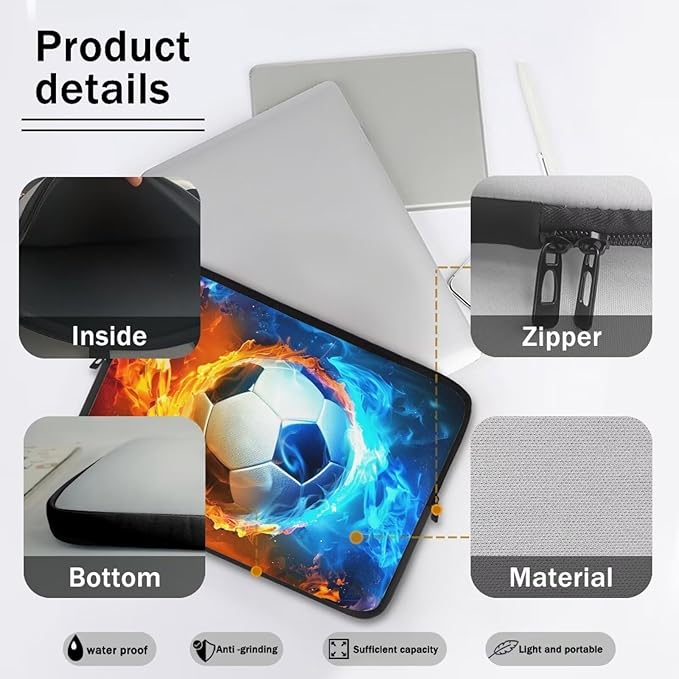 Water and Flame Football Laptop Protective Sleeve for Men Boys Computer Sleeve 17 inch Laptop Case Bag Portable Computer Carrying Case Suitable GITS for Teens