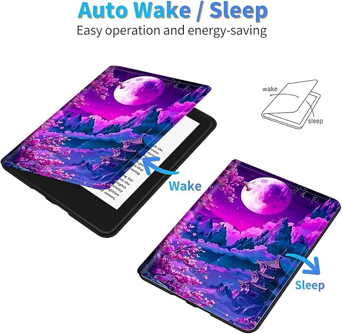 for Amazon Kindle Fire HD 10 & 10 Plus (13th/11th Generation, 2023/2021 Release) 10.1" Tablet Case, Slim Kickstand Stand Leather Smart Cover with Auto Wake/Sleep, Purple Mountain Moon