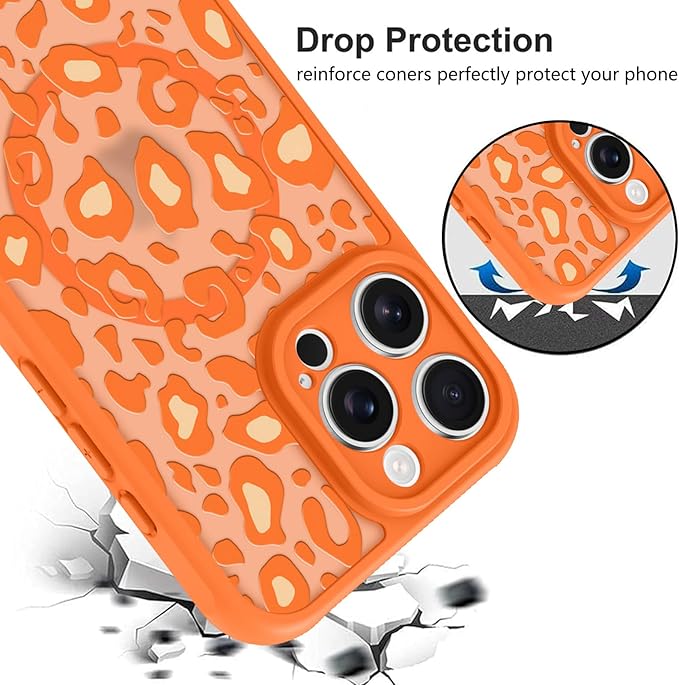 KANGHAR Case for iPhone 16 Pro Max Orange Leopard Printed Pattern Cute Cheetah [Compatible with Magsafe] Protective Magnetic Case for Girls Women 6.9"