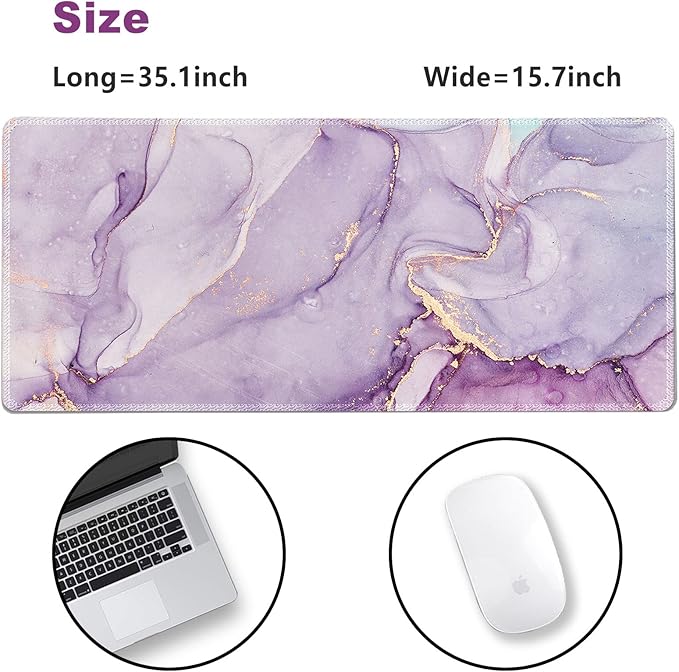 Extended Gaming Mouse Pad XXL ArtSo Large Keyboard Mat Long Mousepad Desk Decor Writing Pad Non Slip Rubber Base Stitched Edges for Work, Game, Office, Home, 35.1" x 15.7", Purple Blue Marble