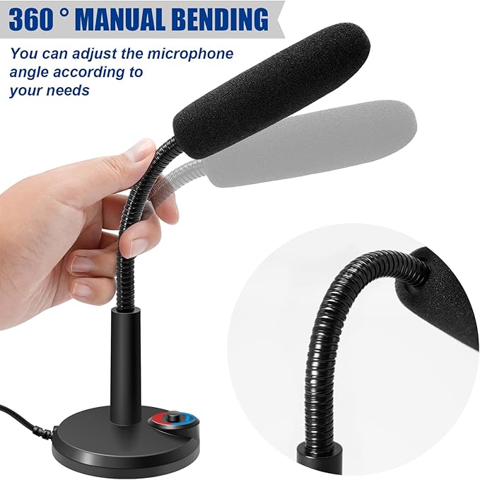 RGB USB Condenser Microphone, Plug & Play Desktop PC Mic with Mute Button, Flexible Gooseneck for PC, Mac, PS5, Gaming, Streaming, Zoom, Discord (1.5m Cable)