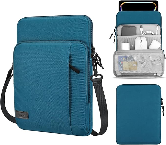 MoKo 10-13 Inch Tablet Sleeve Bag Carrying Case with Pockets Fits New 13-inch iPad Air M4 2026 & Pro M5,Pro 12.9/11,iPad 10th/Air 5/4th 10.9,i-Pad 7/8/9th 10.2, Galaxy Tab S8+/S9+ 12.4, Peacock Blue