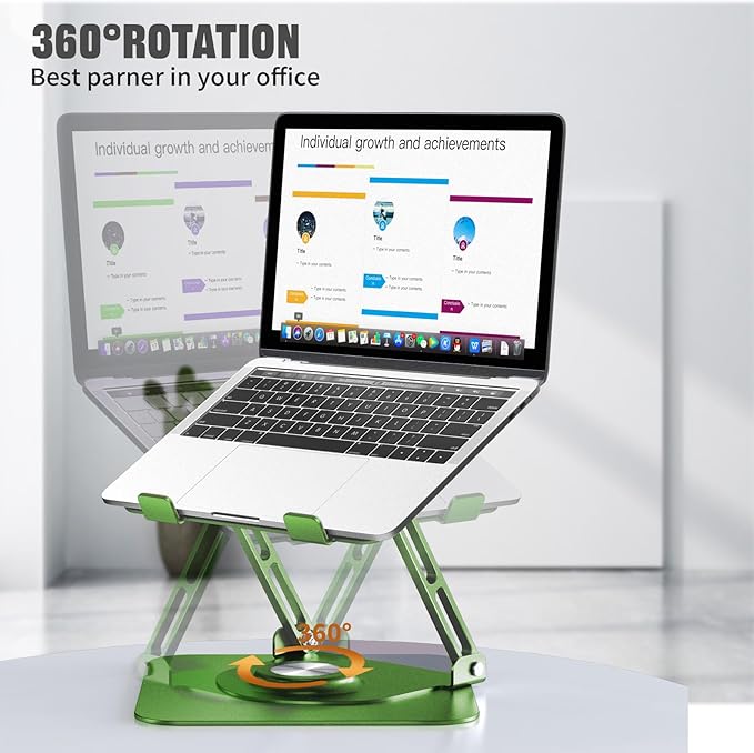JOYEKY Laptop Stand for Desk, Adjustable Computer Stand with 360° Rotating Base, Ergonomic Laptop Riser for Collaborative Work, Foldable & Portable Laptop Stand, fits for All 10-16" Laptops (Green)
