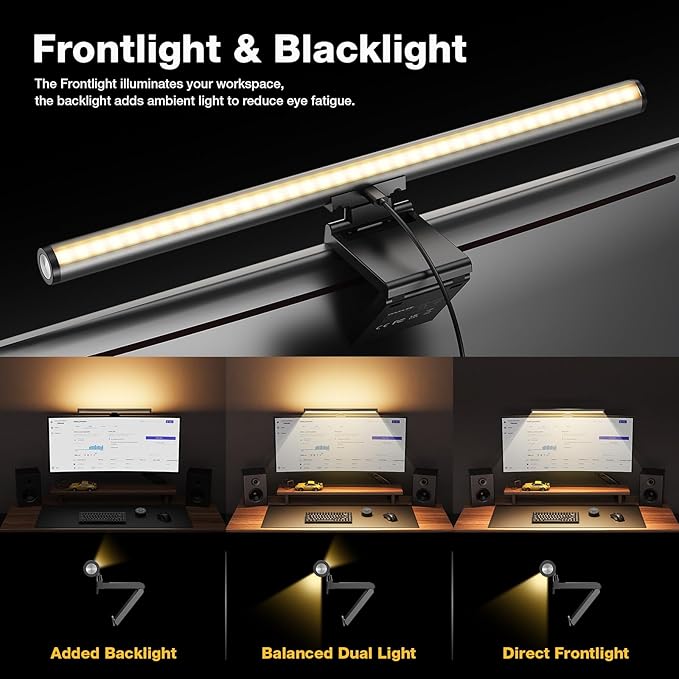 Douxlife Monitor Light Bar, Backlight with Touch Switch＆ Remote Dual Control, Eye-Care Computer Light with Stepless Dimming and Color Temperature for Home Office Gaming, Grey