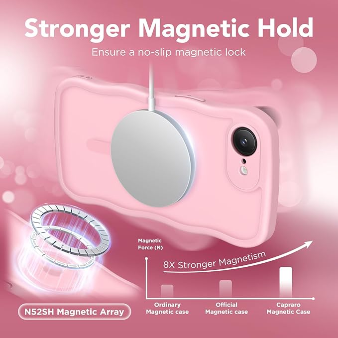 CAPRARO for iPhone 16e Case for Women Girls, Upgraded [Full Camera Protection] [Compatible with MagSafe] Cute Wave Translucent Matte Phone Case for iPhone SE 4 6.1-Inch, PeachPink