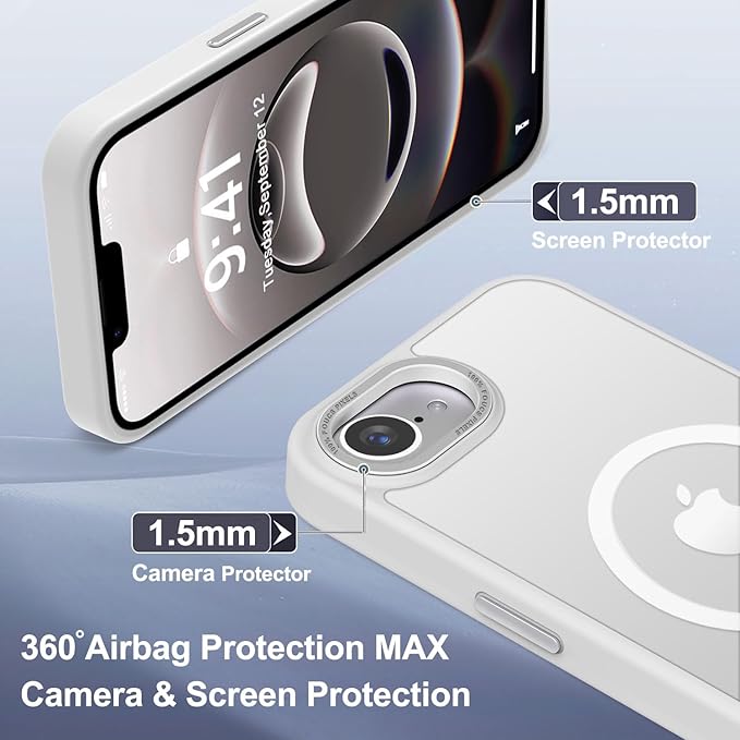 Newfuture Designed for iPhone 17e Case & iPhone 16e Case with Magnetic [13 FT Military Drop Protection] [Compatible with Magsafe] Translucent Shockproof with Anti-Fingerprint Phone Case, Frosted White
