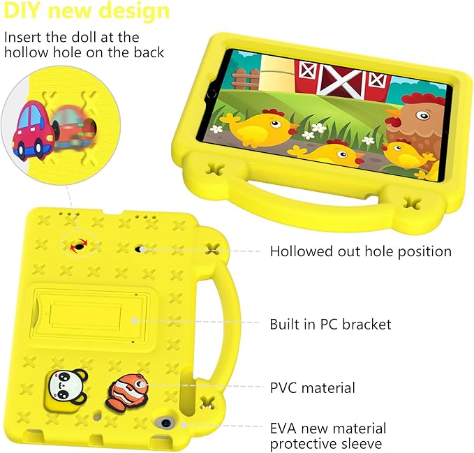 AKABEILA Compatible with Apple iPad mini 1/2/3/4/5 Tablet Case, Kids Friendly Universal Lightweight Shockproof Protective Case with Shoulder Strap & Stand Handle Yellow