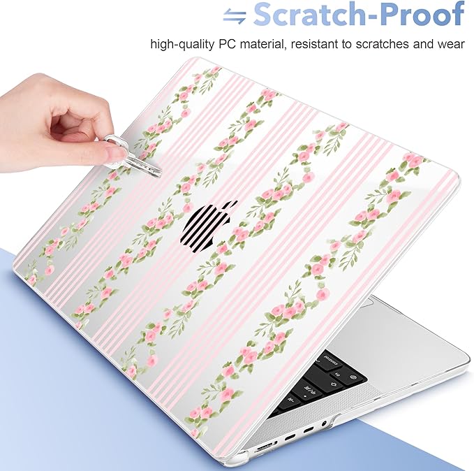 May Chen for 2026 MacBook Pro 14-inch M5 M4 M3 M2 M1 Pro/Max Chip, Release 2026 2025-2021, Model A3427 A3426 A3434 A3112 A3401 A3185, Plastic Hard Shell with Keyboard Cover, Flora l& Stripes