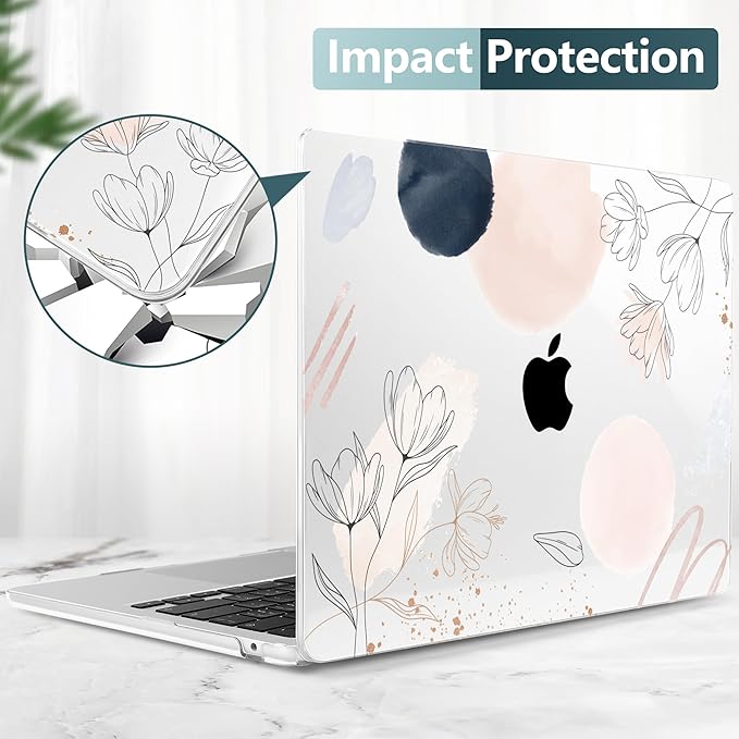 DONGKE Compatible with M5 MacBook Air 15 inch Case 2026 2025-2023 A3448 A3241 A3114 A2941 M4 M3 M2 Liquid Retina Display Touch ID, Protective Hard Shell Cover & Keyboard Skin - Abstract Flowers