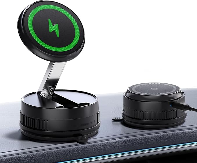 2026 Upgraded 15W MagSafe Car Mount Charger,Magnetic Wireless Car Charger,360° Rotatable Strong Hold Car Phone Mount with Vacuum Suction Cup & Nano Adhesive Base for iPhone 17 16 15 14 13 12,Samsung