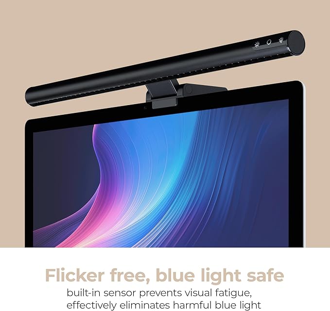 Quantum LED Computer Monitor Lamp Screen Light Bar in Black with 6ft USB-A Plug-in Cord, Dimmable and 5-CCT Selectable Touch Controls
