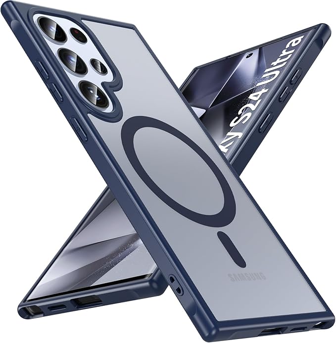 OWKEY for Samsung Galaxy S24 Ultra Case 6.8'', Magnetic Samsung S24 Ultra Case Compatible with Magsafe, [Shockproof Military] Translucent Back Slim Bumper Cover Phone Case Samsung S24 Ultra, Blue