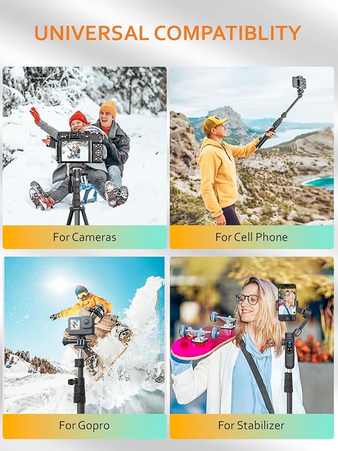 Phone Gimbal Stabilizer 3-Axis Smartphone Foldable Gimbal for iPhone Gimble with Focus Wheel-AOCHUAN Smart XE&AOCHUAN 1.7M Complete Camera Tripod& E10 Aluminum Extension Rod