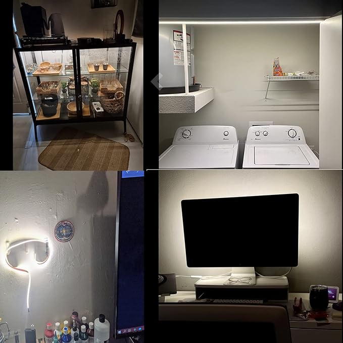 dephen 5V USB LED Light Strip 4.9ft, 480LEDs Warm White Dotless COB String, Flexible and Cuttable Rope Lighting, CRI 90, Self Adhesive Tape for TV Backlight, Cabinet, Bedroom, Mirror, DIY