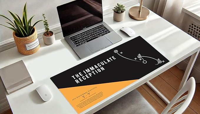 French KOKO Large Pittsburgh Football Desk Mat for Desktop – XL Black and Gold Desk Pad Mat Featuring The Immaculate Reception Play, Man Cave Office Decor, Football Fan Gift - Immaculate Reception