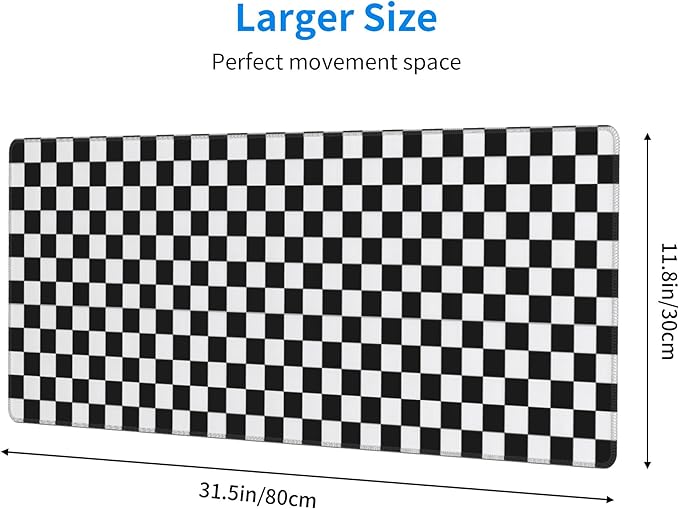 Black and Wite Checkerboard Mouse Pad Extended Large Gaming Mouse Pad XL Stitched Edges for Gamer Home Office 31.5 X 11.8 Inch