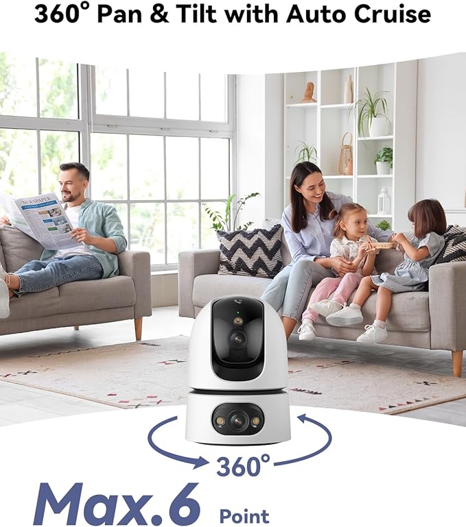 Imou 6MP Security Camera Indoor, Dual-Len 360°Pan-Tilt Baby Monitor Pet Camera for Home Security, 2.4/5GHz WiFi, Work with Alexa & Google Home, Color Night Vision, Human/Pet Detection, No Monthly Fees