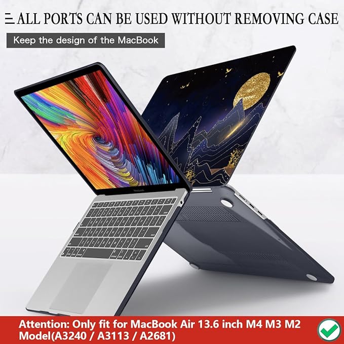 CISSOOK Compatible with MacBook Air 13.6 inch Case 2022 2024 2025 2026 Release Model A2681 A3113 A3240 A3449, Plastic Hard Shell Case with Keyboard Cover for MacBook Air 13.6 M2 M3 M4 M5, Gold Moon