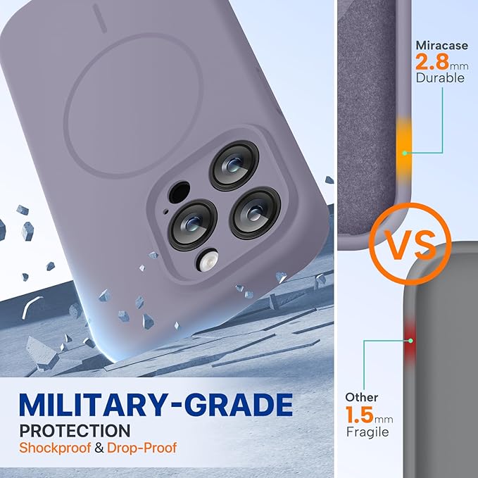Miracase Magnetic for iPhone 15 Pro Case, [Soft Anti-Scratch Microfiber Lining], Compatible with MagSafe, Liquid Silicone Shockproof Drop Protection Phone Case for 15 Pro, Lavender Gray