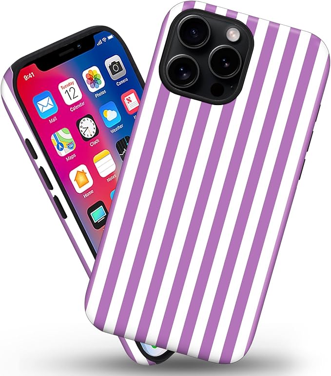 Magnetic for iPhone 13/14 Case Cute Stripes Phone Case, Shockproof Slim TPU and Hard PC Protective Phone Cover Compatible with MagSafe Designed for Women Girls, Purple