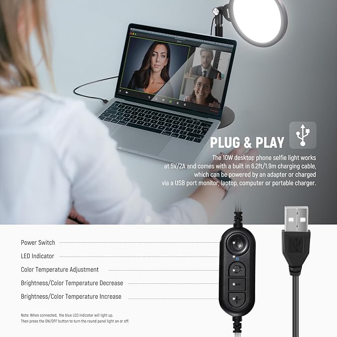 NEEWER Basics 2 Pack 7" Desktop Ring Lights for Video Recording, 10W Dimmable Full Screen Key Lighting with Desk Stands & Phone Holders for iPhone Computer Laptop Vlog Streaming Video Conference, R06
