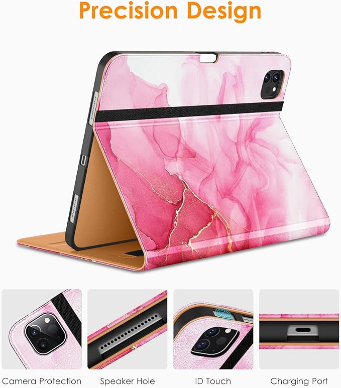 DTTO iPad Pro 12.9 6th / 5th / 4th / 3rd Generation Case 2022/2021/2020/2018, Premium Leather Folio Stand Cover with Built-in Apple Pencil Holder -Auto Wake/Sleep and Multi Viewing Angles,Red Marble