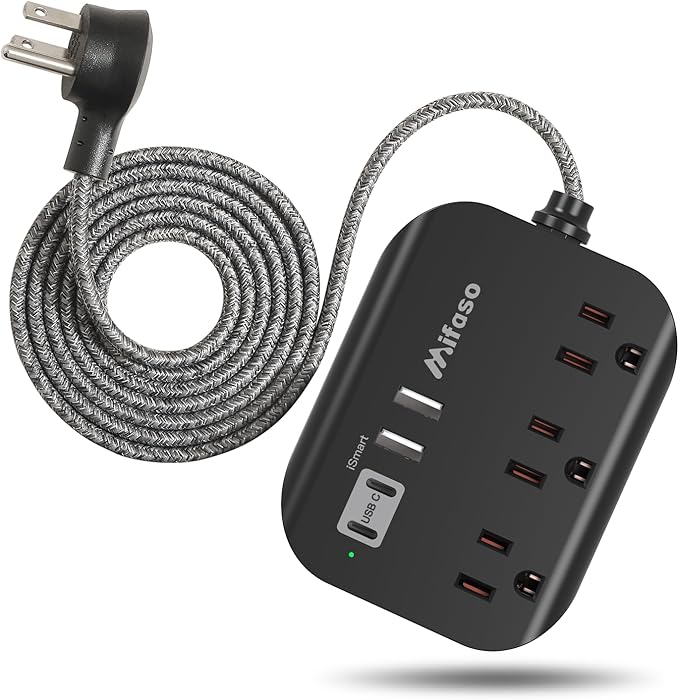 Travel Essentials - Mifaso Power Strip with USB, Compact Flat Plug Extension Cord 5ft with 3 Outlets 4 USB Ports, Non Surge Cruise Must Haves, Cruise Ship Essentials, Dorm Room, Apartment Essentials